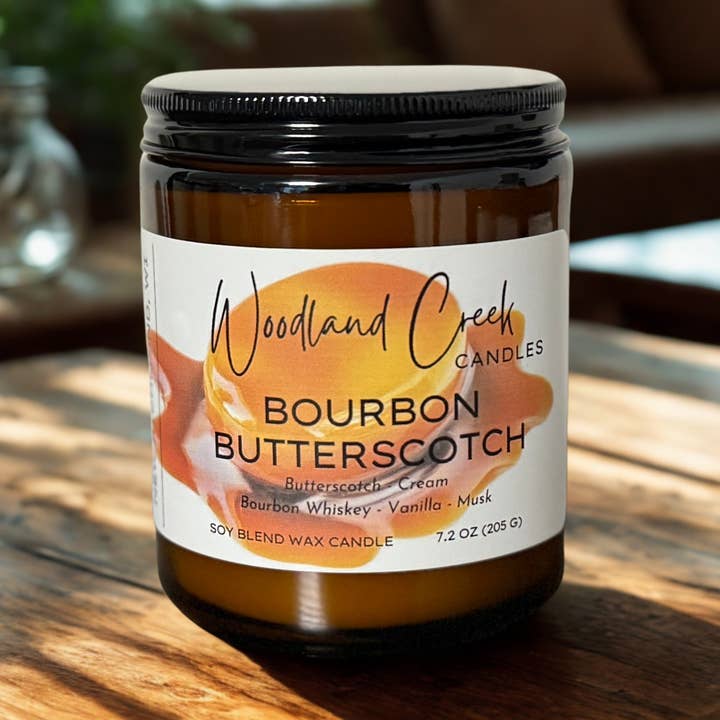 Bourbon Butterscotch Soy Blend Wax Candle for wholesale by Woodland Creek Candles
