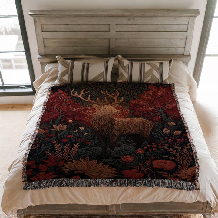 CasaIuliia - Wholesale Throw Blanket - Majestic Deer Blanket – Gothic Botanical Autumn Tapestry2
