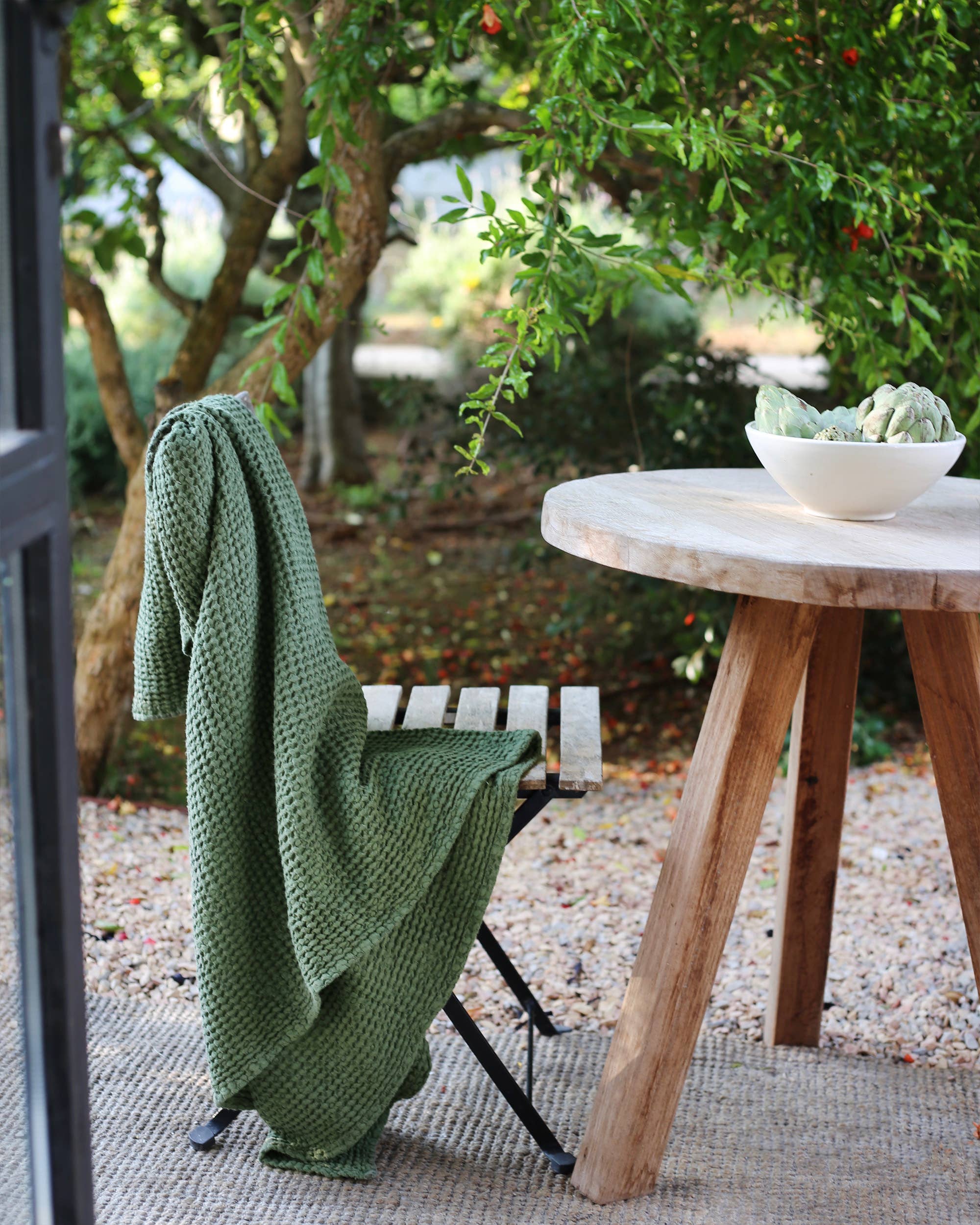 MagicLinen (We handle U.S. import procedures for you) - Wholesale Throw Blanket - Linen waffle throw in Forest green3
