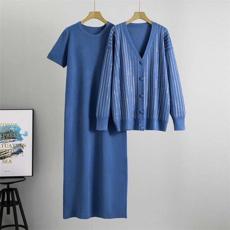 Marayn - Vente Robe – femme - Ensemble robe en maille avec cardigan et strass chic pour femmes9