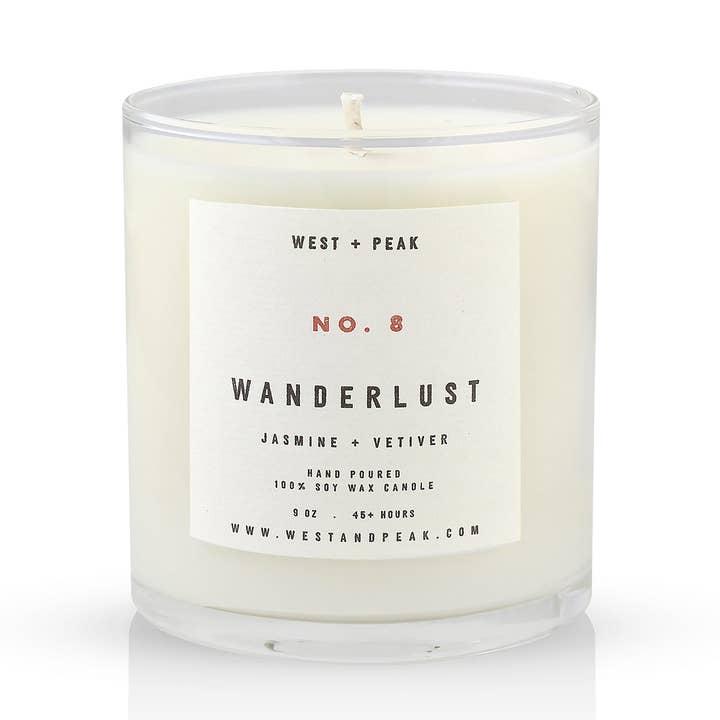 Wanderlust - 9 oz Glass Candle for wholesale by West + Peak