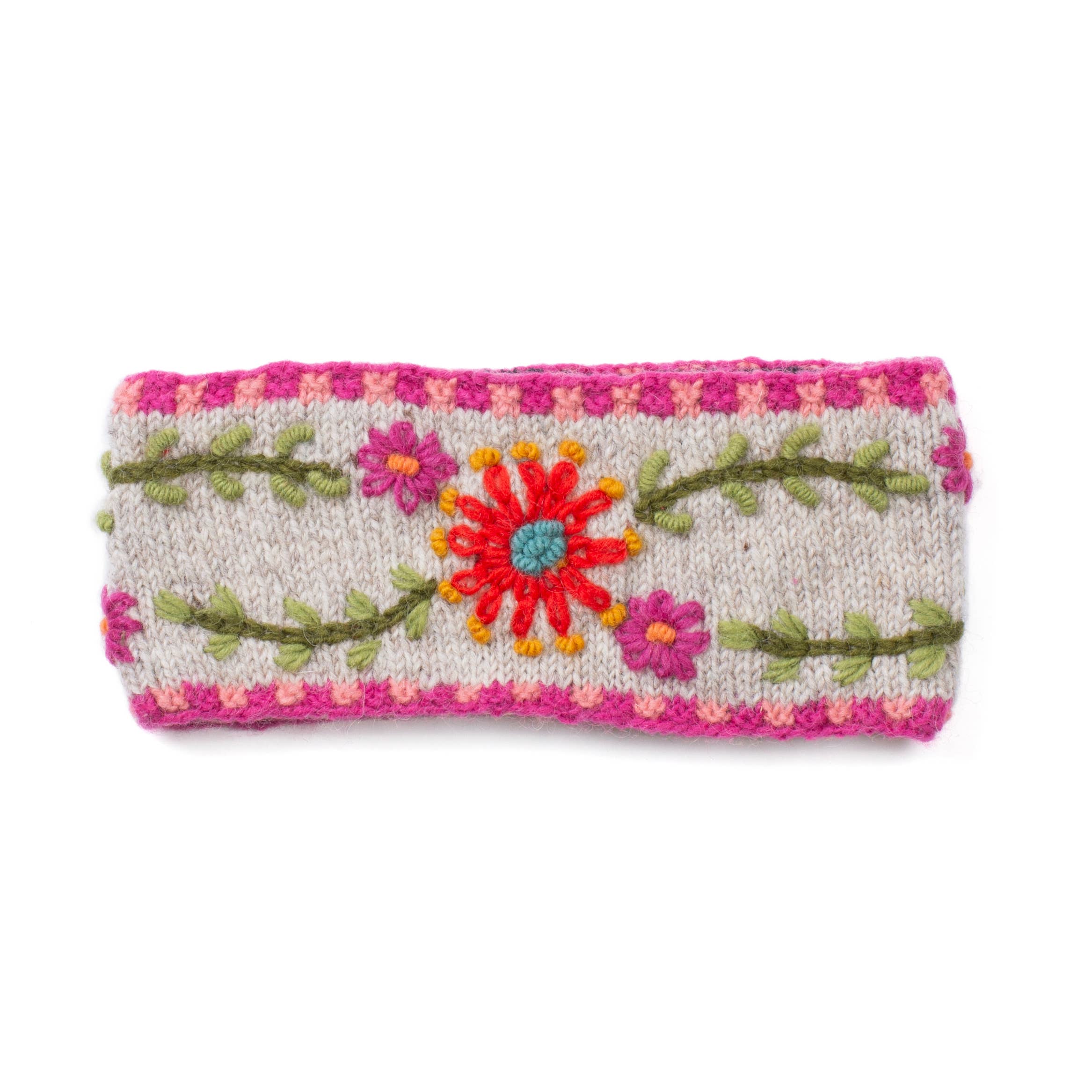 Lost Horizons Knitwear – Ships from USA - Vente Bandeau – femme - Bandeau Abigail – Cache-oreilles en laine brodée2