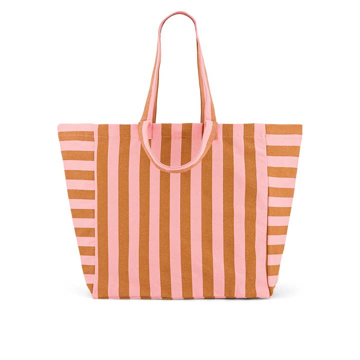 ELISA TOTE BAG STRIPES CARAMEL / STRAWBERRY for wholesale by Rose in April