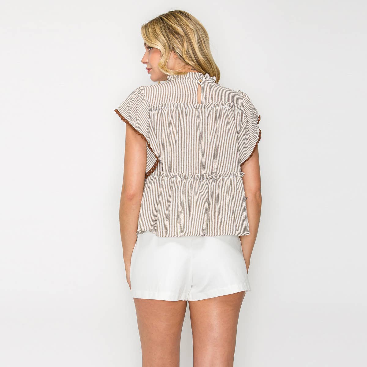 LoveWednesday – wholesale Blouse – Women’s – Tortilla Stripe Ruffle Blouse - LWT19835