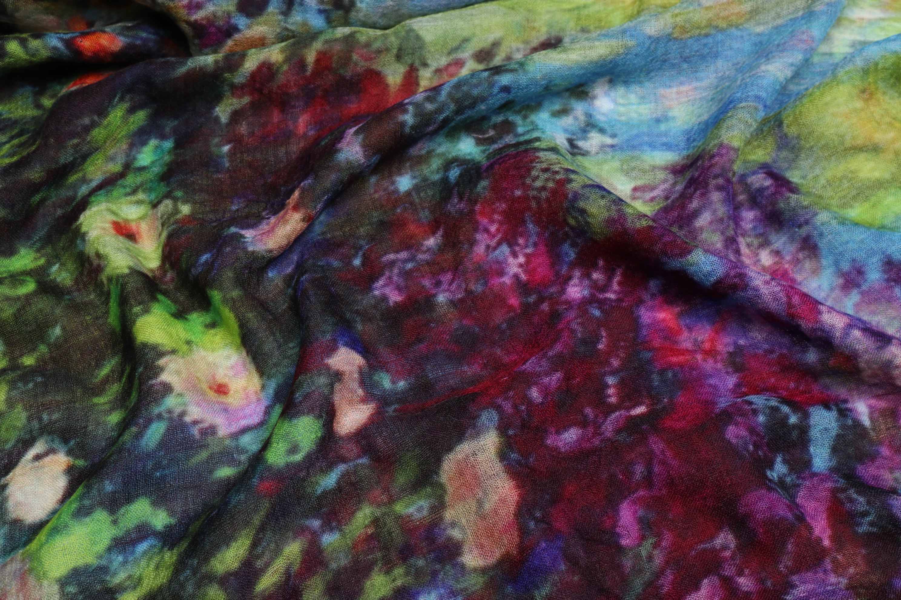 Namaskar Australia - Wholesale Scarf - Women's - Garden Serenity Floral Scarf – Merino Fine Wool  | Impressionist Landscape Print Wrap2