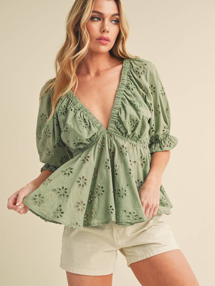 8290DK Hazle Eyelet Embroidered Top for wholesale by AEMI + CO