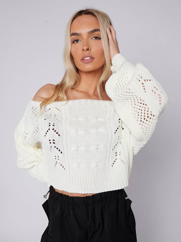 Suéter Cropped Tricotado Ombro a Ombro por atacado de Stylewise Direct