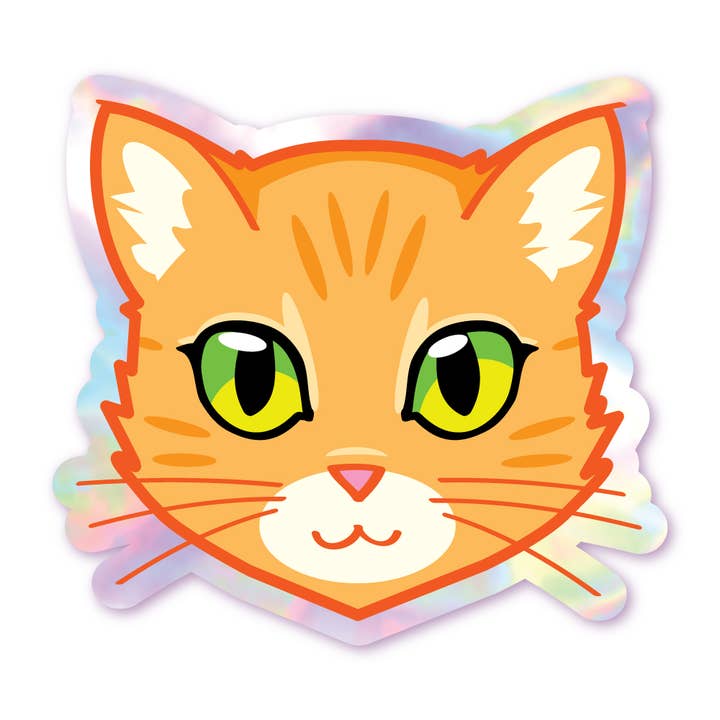 Orange Tabby - Green Eyes - Holographic Cat Sticker for wholesale by Schlady
