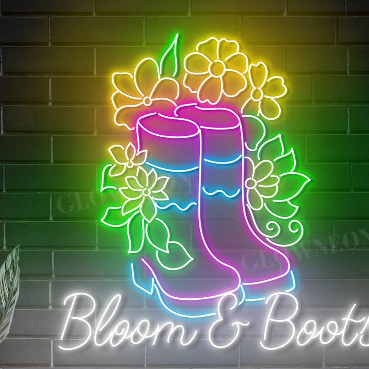 Blooms & Boots Led-borden, Bloemenwinkel Tuin Neon Muurkunst voor wholesale door Glow Neon