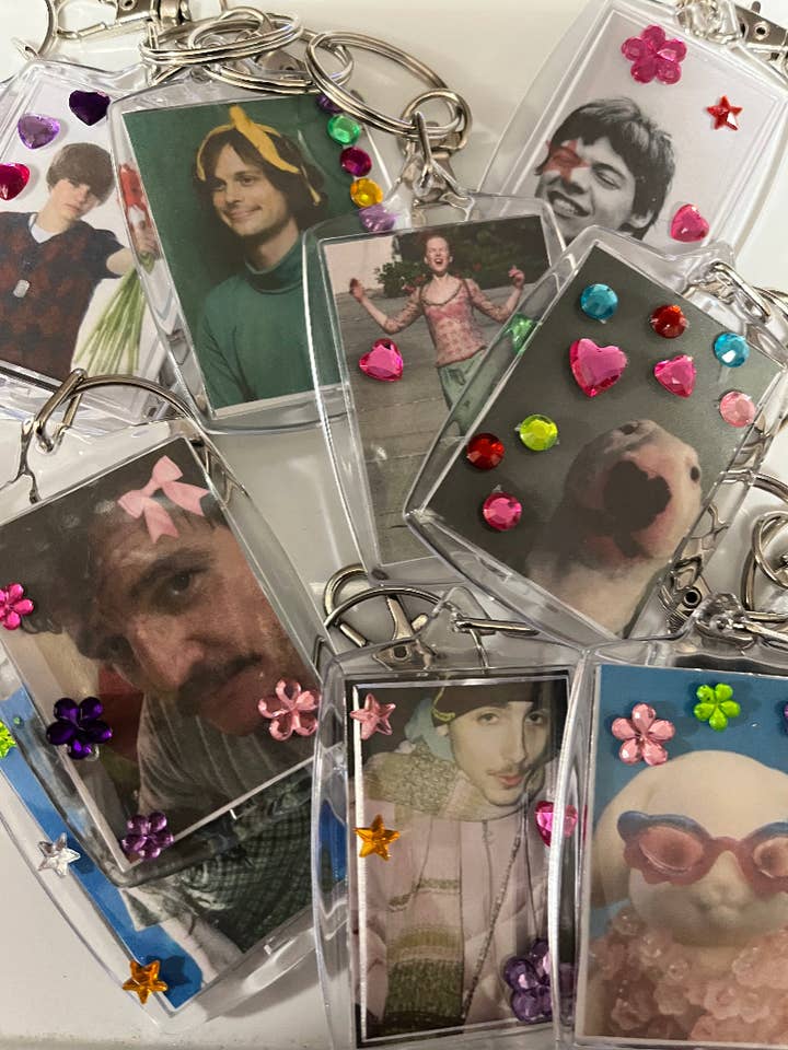 Bedazzled Meme Keychains: Customizable Pop Culture Bag Charm for wholesale by ElectraMakes