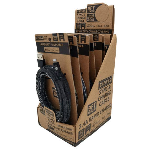 Charging Cable Canvas USB-C & Lightning 9 ft Mix- 6/Display for wholesale by Novelty Brands