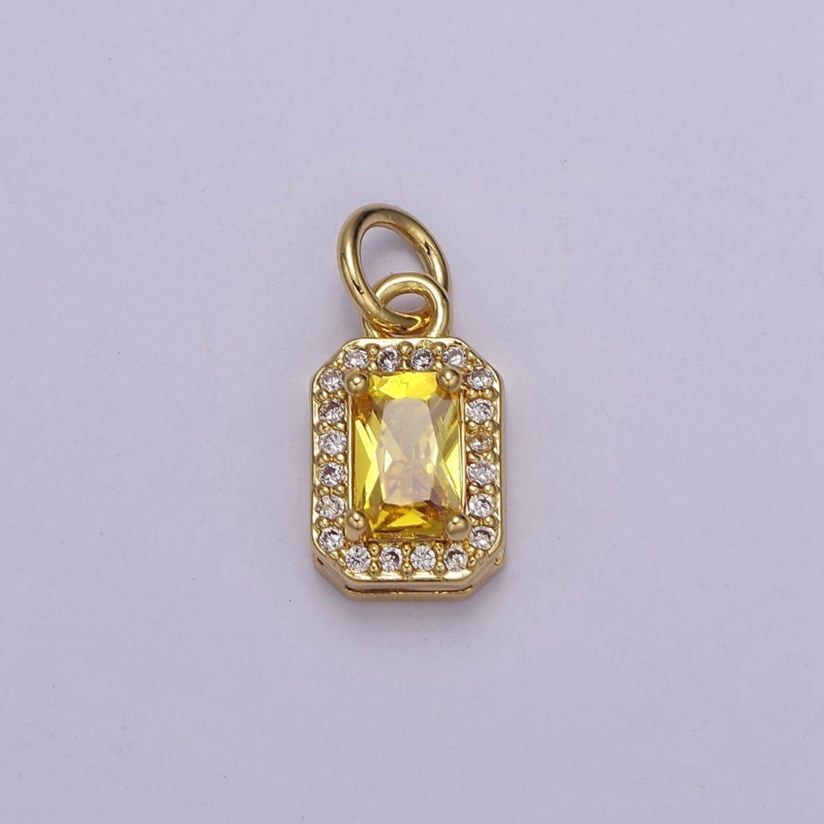 Aim Eternal - Wholesale Individual Charm/Pendant - 24k Gold Filled Rectangle Birthstone Charm ,Mini Colorful CZ Pendant for Personalized Jewelry Making E715 - E7192