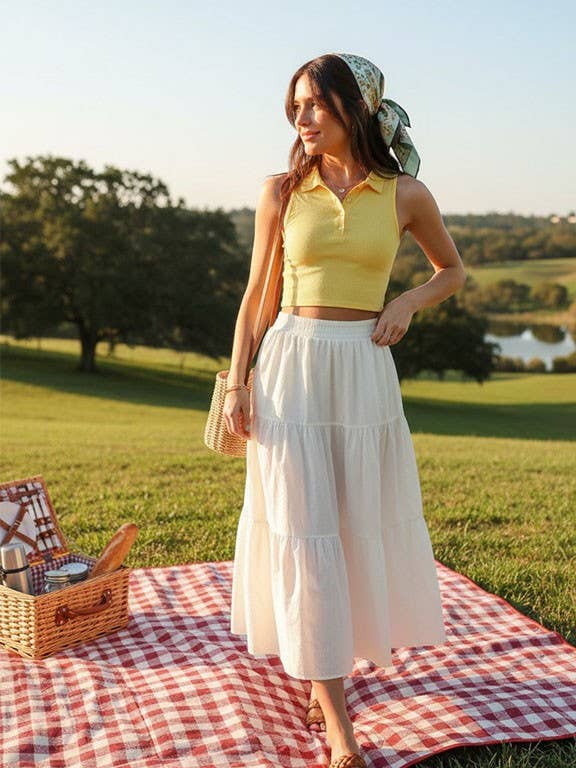 Top polo côtelé jaune d'été pour la vente par TIMING