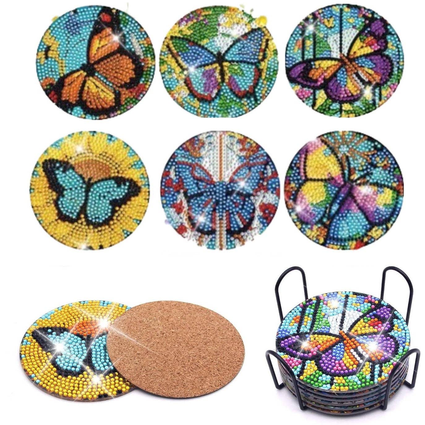 Diamond Brands - Wholesale DIY Craft Kit - Stained Glass Butterflies DIY Diamond Art Coaster Set0