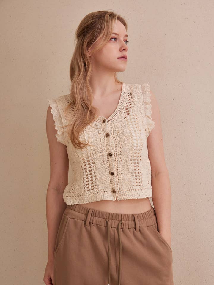 Delicate Crochet Knit Sleeveless Top for wholesale by Mello.