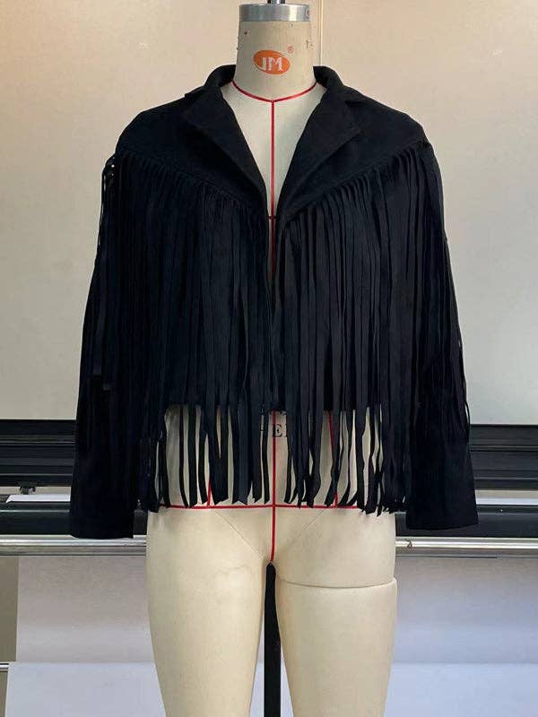 Plush Looks - Wholesale Jas - Dames - Effen gekleurde jassen met ruches en kwastjes met lange mouwen9