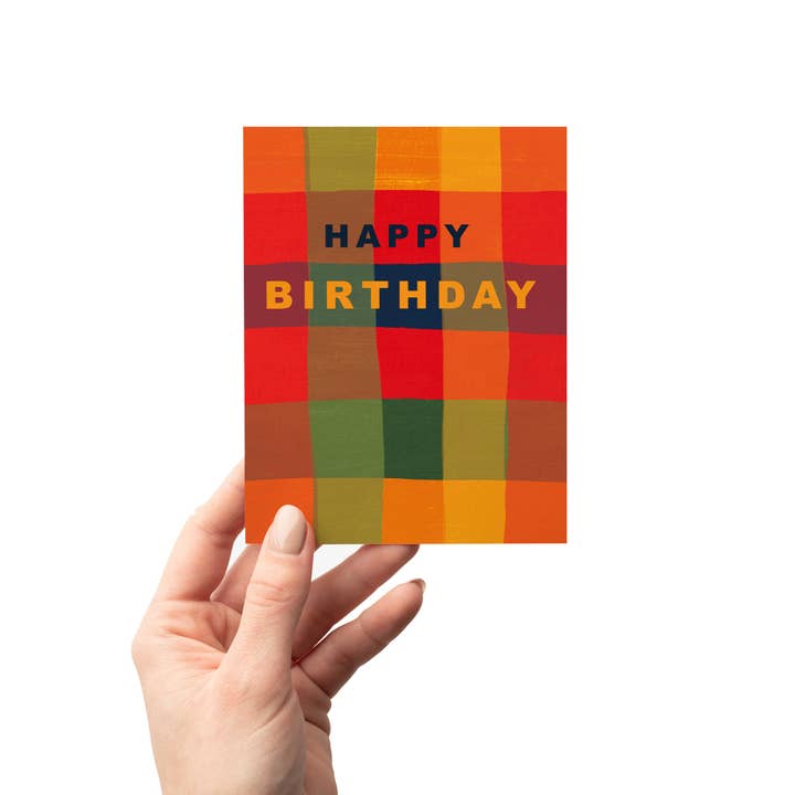 Melanie Gehrke Fine Art Studio – Engroshandel Fødselsdagskort – Rødt + Grøn Plaid Fødselsdagskort1