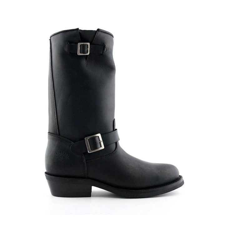Negro Botas de Cuero Occidental Unisex Negras con Suela Lisa-Grinders Rebel de venta al por mayor en Faire