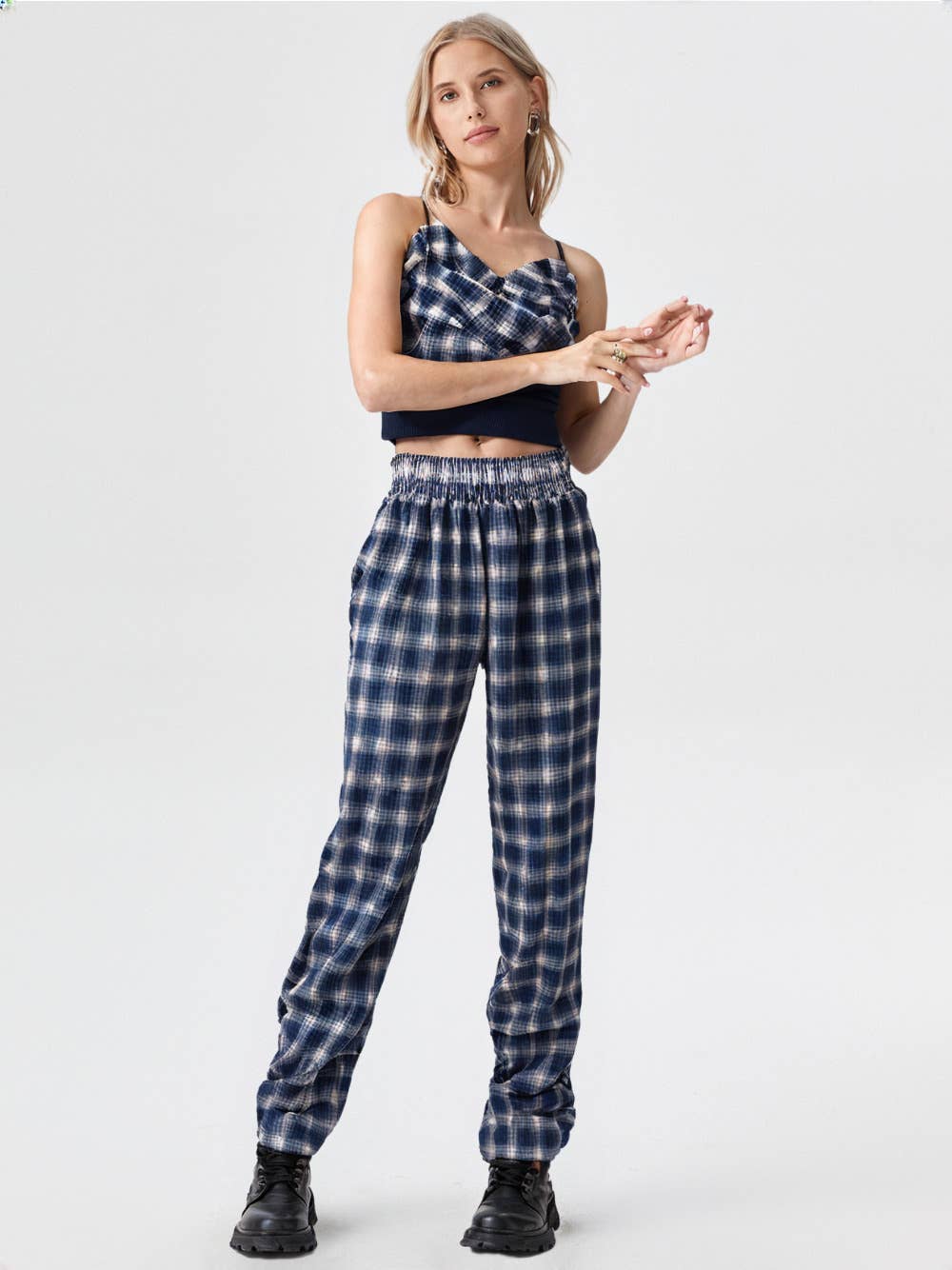 VERY J - Wholesale Pants - Women's - NP70310-Corduroy Flannel Plaid Cozy Comfy Pants5