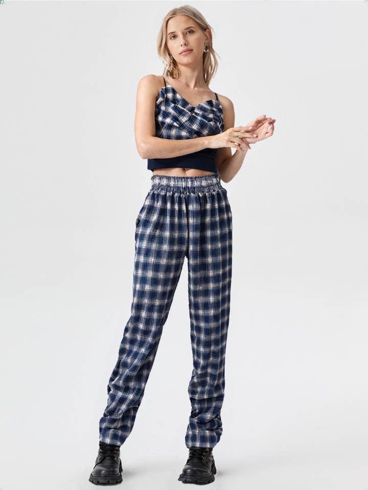 VERY J - Wholesale Pants - Women's - NP70310-Corduroy Flannel Plaid Cozy Comfy Pants5