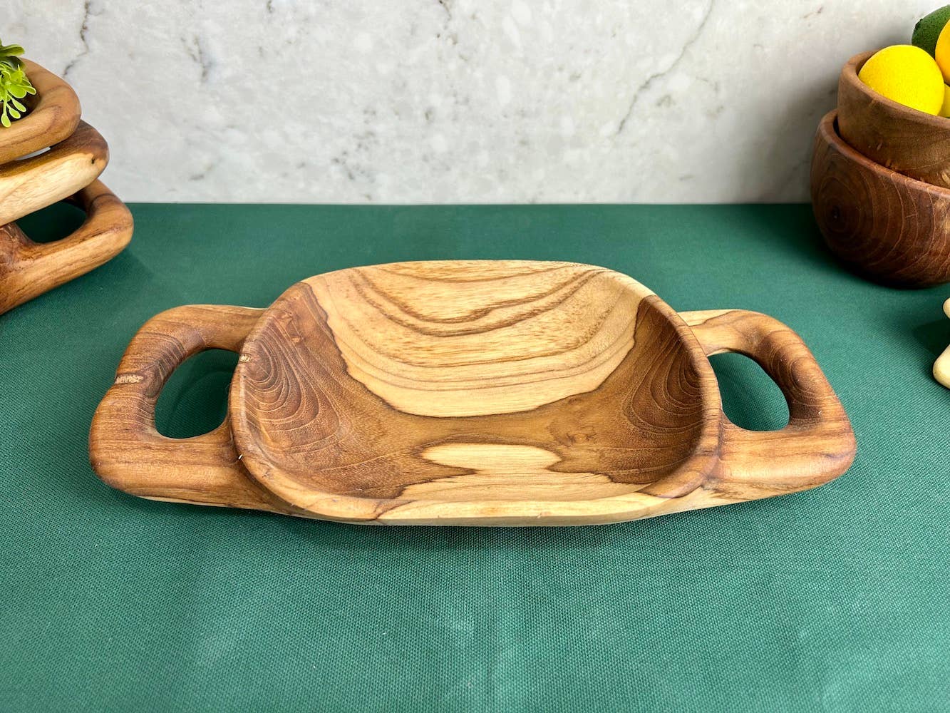 Tuckahoe Hardwoods – Engroshandel Pyntebakke – Rustikt teaktræsfad med håndtag - lille7