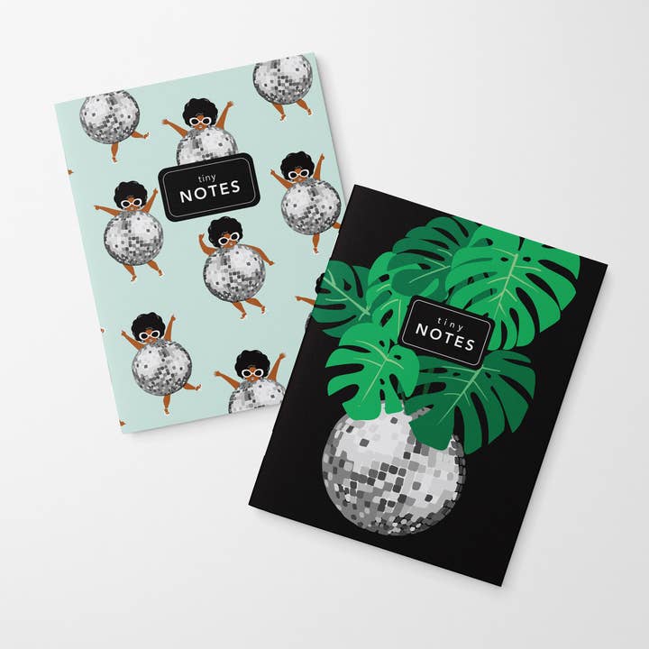 Disco Girl + Disco Ball Plants | Pocket notebook set of 2 for wholesale by Lucy Loves Paper
