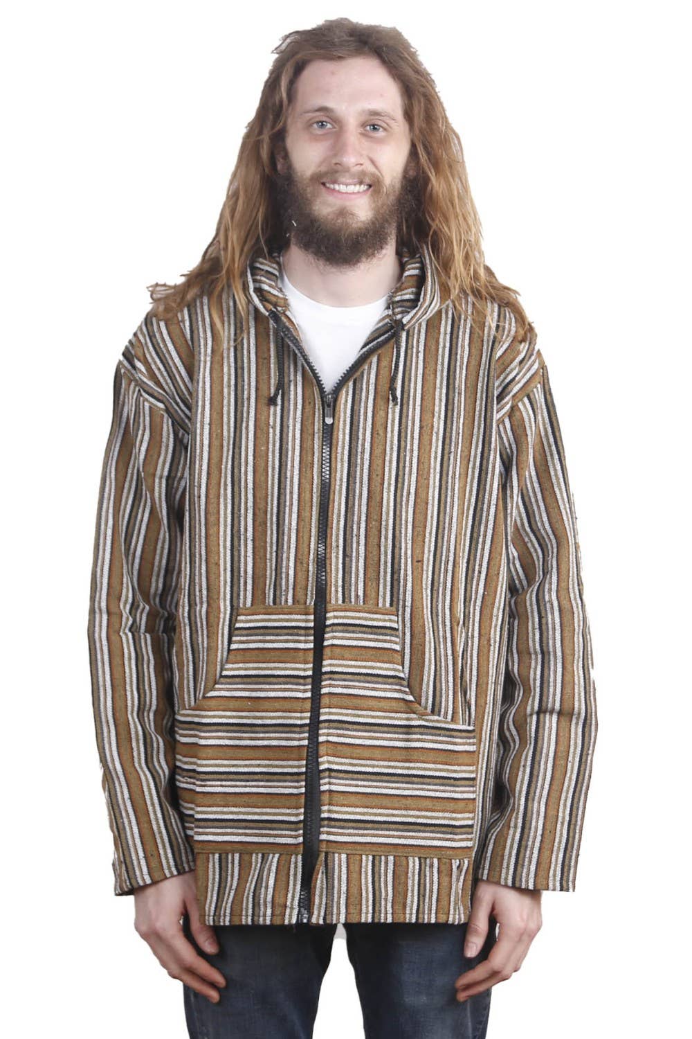 Sunshine Joy – Engroshandel Hættetrøje - Herre – Vævet Baja Style Hoodie Zip Up Desert Stripe0