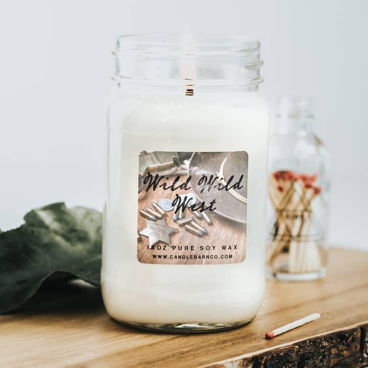 WILD WILD WEST | Pot Mason de 16 oz | Bougie de soja 100% pur pour la vente par Timber Oak Candles