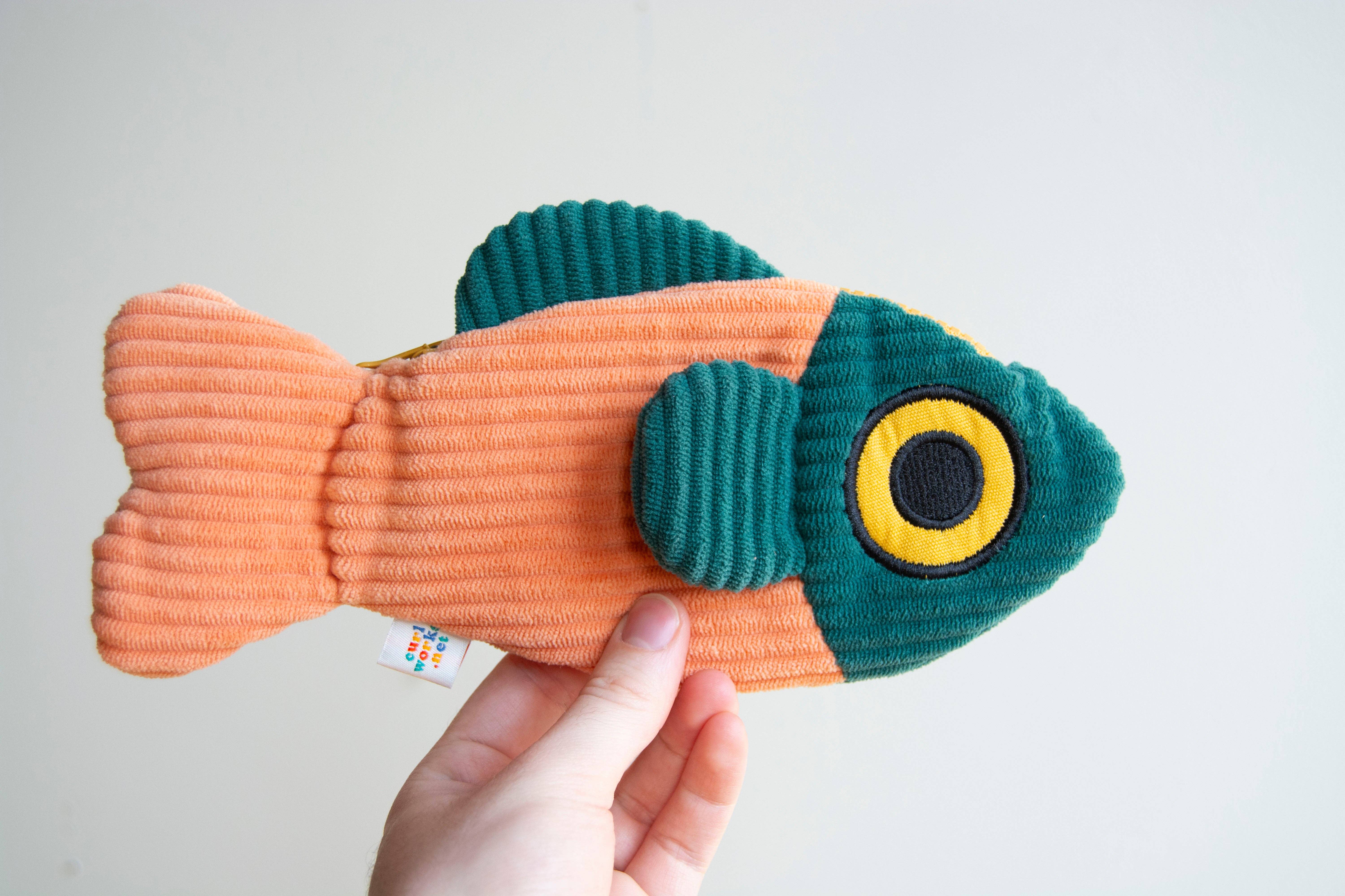 Curlworks - Wholesale Pencil Case/Pouch - The Fish Pouch - Coral / Dark Green4