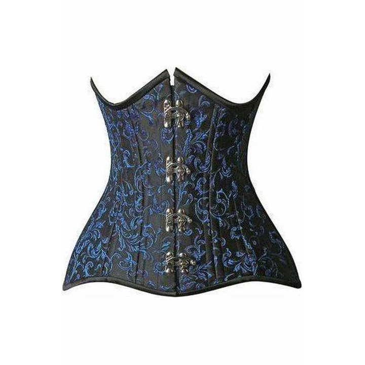 Top Drawer CURVY blu broccato doppio acciaio disossato sotto il busto per la vendita all'ingrosso da parte di Daisy Corsets