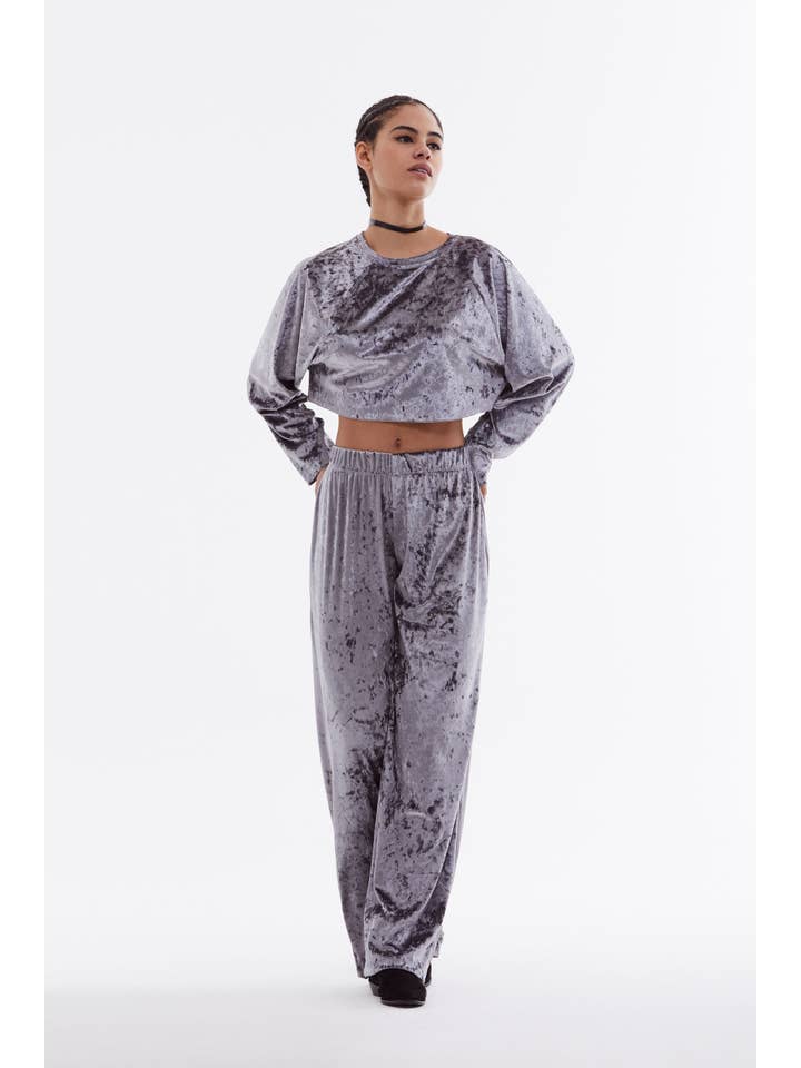 Metallic Grey SET - velvet Tracksuit for wholesale on Faire1