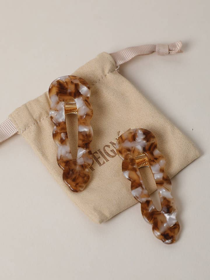 Signature Hair Clips - Affogato (Pair) for wholesale by Peignee Paris