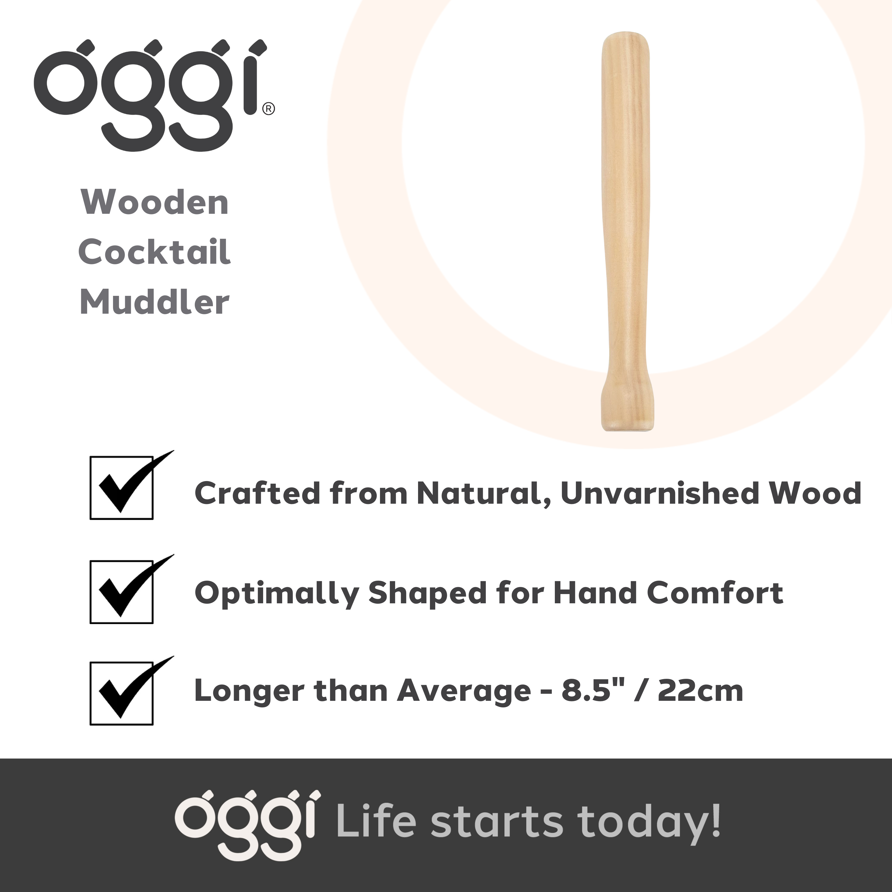 Oggi – Großhandel Stößel – Cocktail-Stößel - Holz - 8,5" / 22 cm6