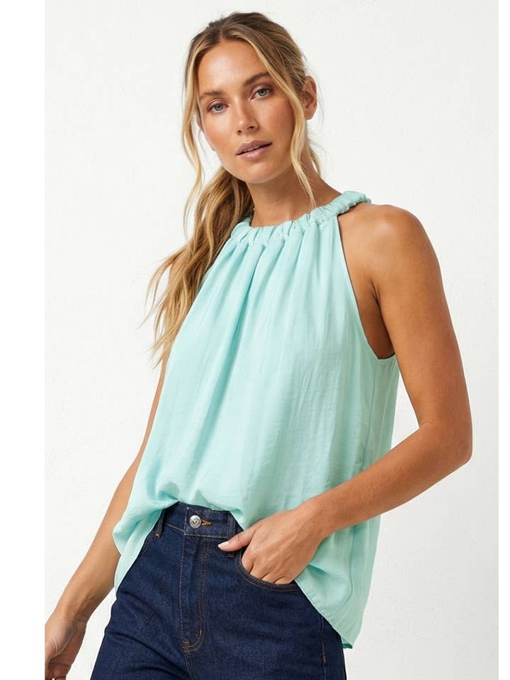 Twisted Halter Style Top With Tie Back for wholesale by Naked Zebra