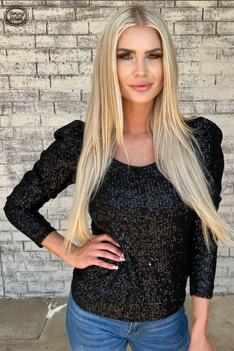 Sterling Kreek - Wholesale Blouse - Women's - Bubble Bling Babe Black Sequin Women's Blouse0