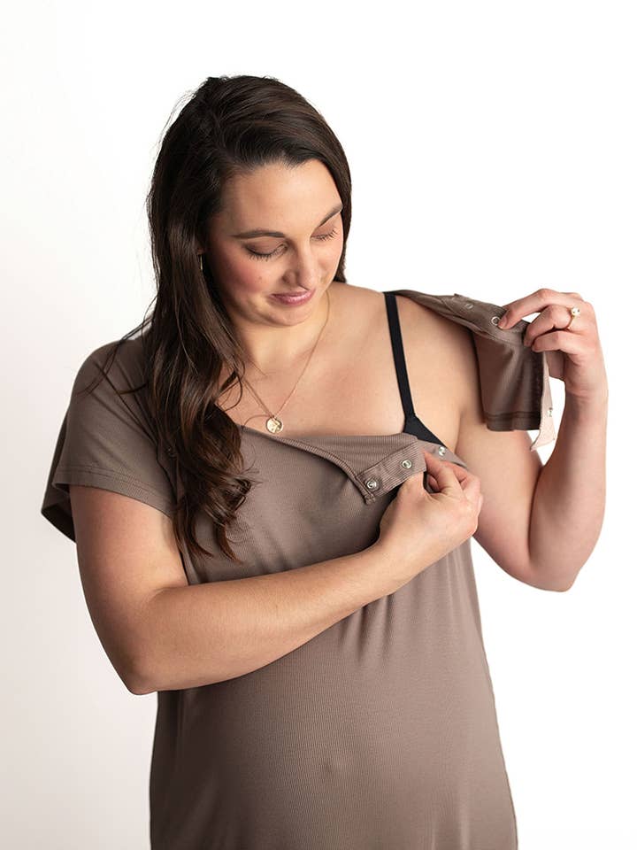 Three Little Tots - Wholesale Dress - Maternity - Cocoa Brown Maternity Mommy Labor & Delivery/ Nursing Gown 21