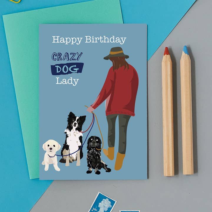 Lorna Syson - Wholesale Birthday Card - Happy Birthday Crazy Dog Lady Greeting Card
