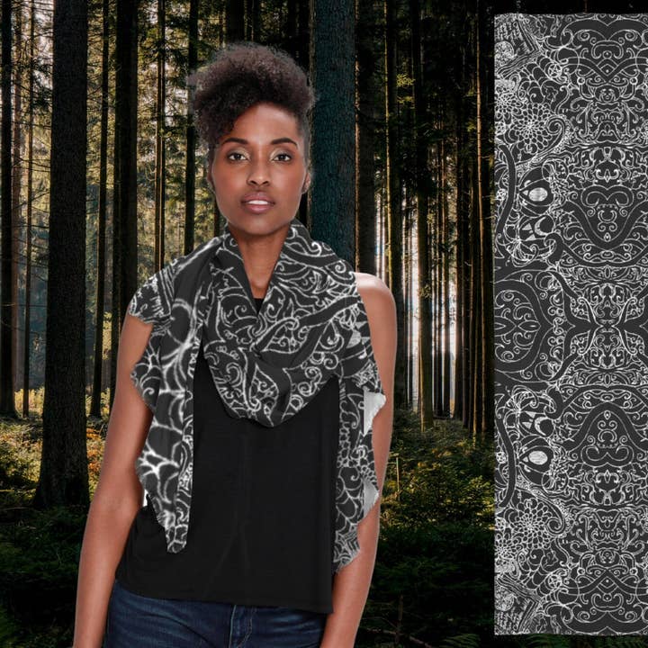 Gothic Floral Halloween Modal Silk Scarf for wholesale by RiverWood Forest