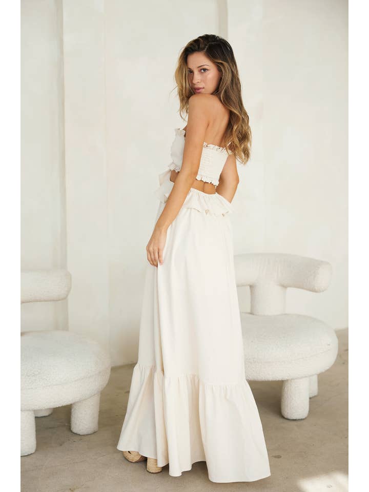 Cut-Out Ruffled Maxi Halter Dress LD1298 IVORY for wholesale on Faire