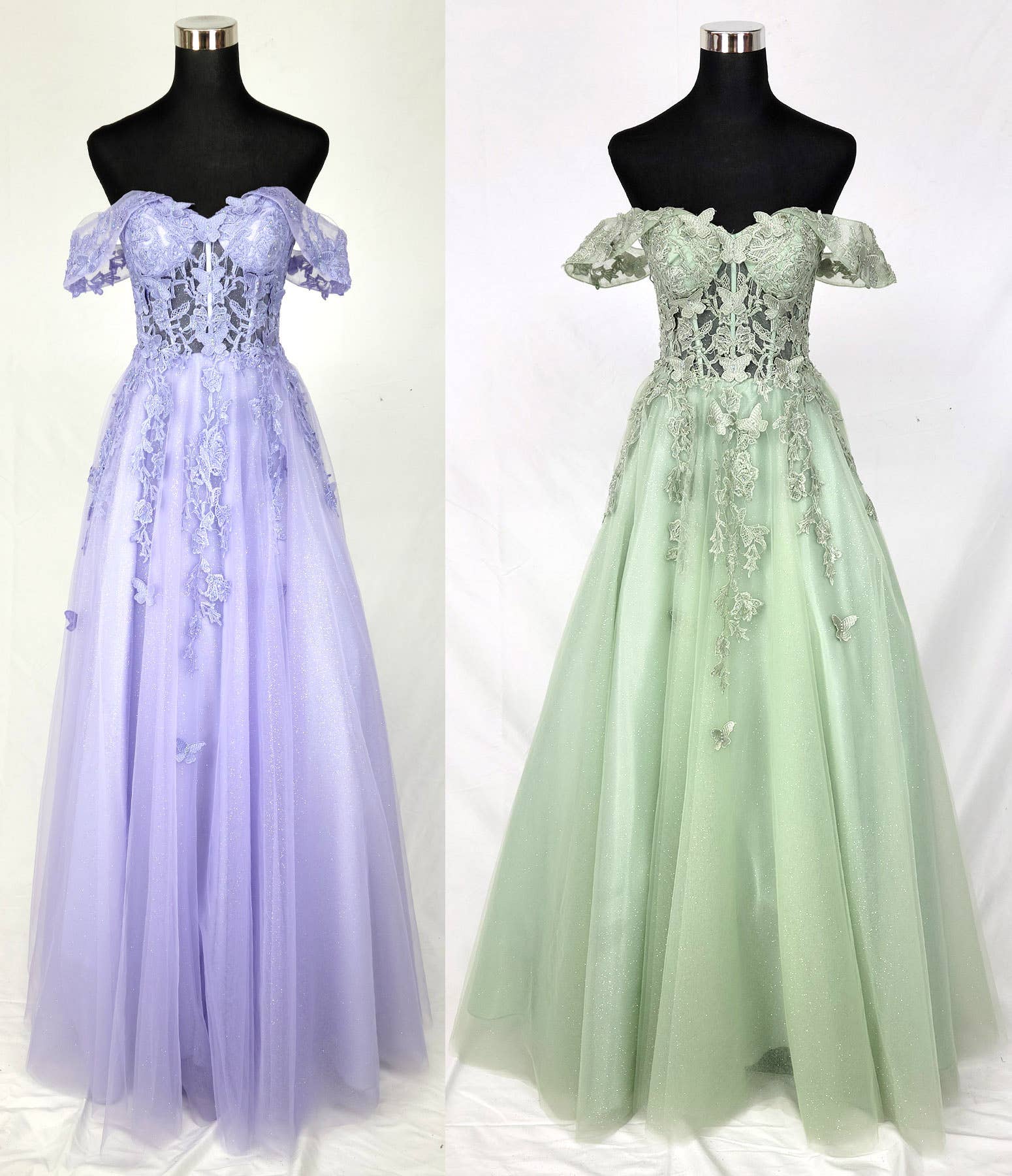 Chicas - Venta al por mayor Vestido - Mujer - Vestido con hombros descubiertos y mariposas C35019