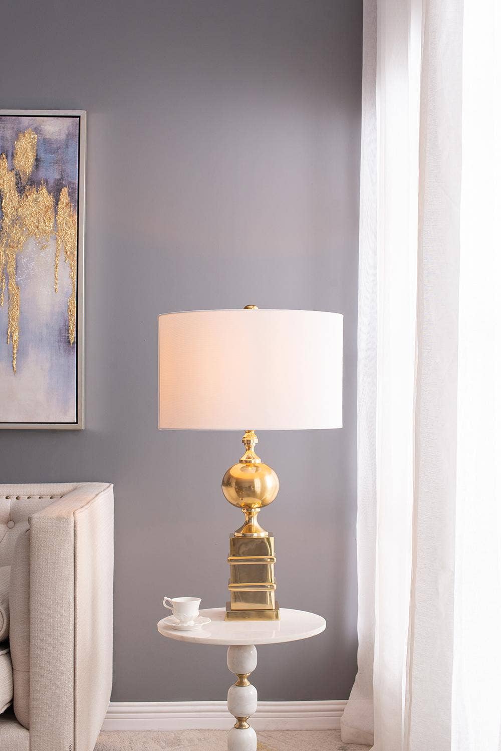 A&B Home Group Inc. – Candeeiro de secretária/decorativo por atacado – Candeeiro de Mesa D18x27,5" - Dourado/Branco7