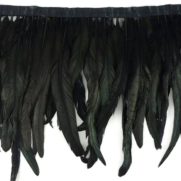 Zucker Feather Products - Wholesale Feathers - Half Bronze Rooster Coque Feather Fringe - Black - Irid