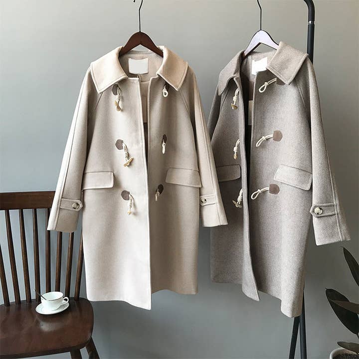 Losse Gewatteerde Hoornknop Revers Lange Mouwen Jas voor wholesale door Ekartini