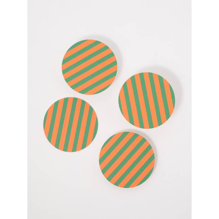 One & Only Paper – Großhandel Untersetzer – Amore Untersetzer, gestreift, Grün/Orange, 4er-Set1