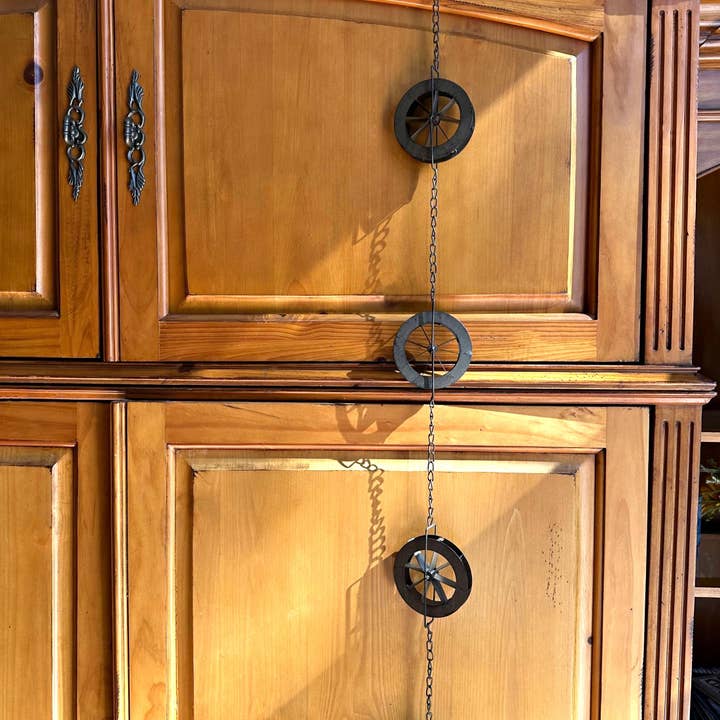 Zeckos - Wholesale Outdoor Ornament/Decor - 78-Inch Metal Rain Chain with 6 Water Wheels & Weighted Bell10