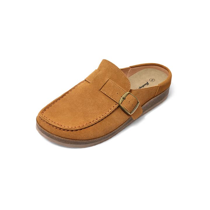 FunkyMonkey Mules de Tacão Baixo em Camurça para Mulher com Fivela e Palmilha de Cortiça – Conforto Premium Encontra o Luxo do Dia-a-Dia por atacado de funkymonkey