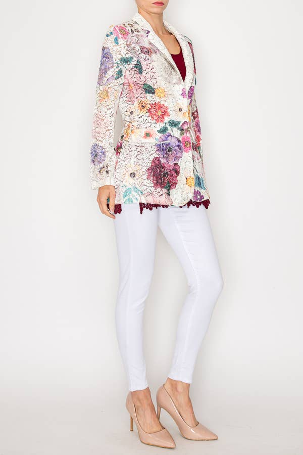 Glam Sequin Embellished Lace Blazer Jacket- 4800IV PURPLE FL for wholesale on Faire1