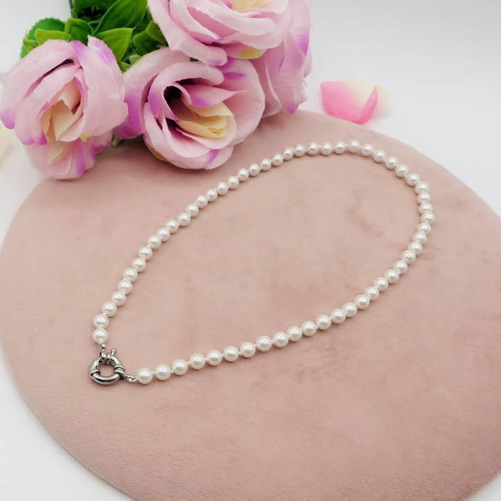 Daemon srls - Wholesale Beaded/Pearl Necklace - Collana perla PERSONALIZZATA ~ Timone con Doppia INIZIALE Zirconata in Acciaio inossidabile6