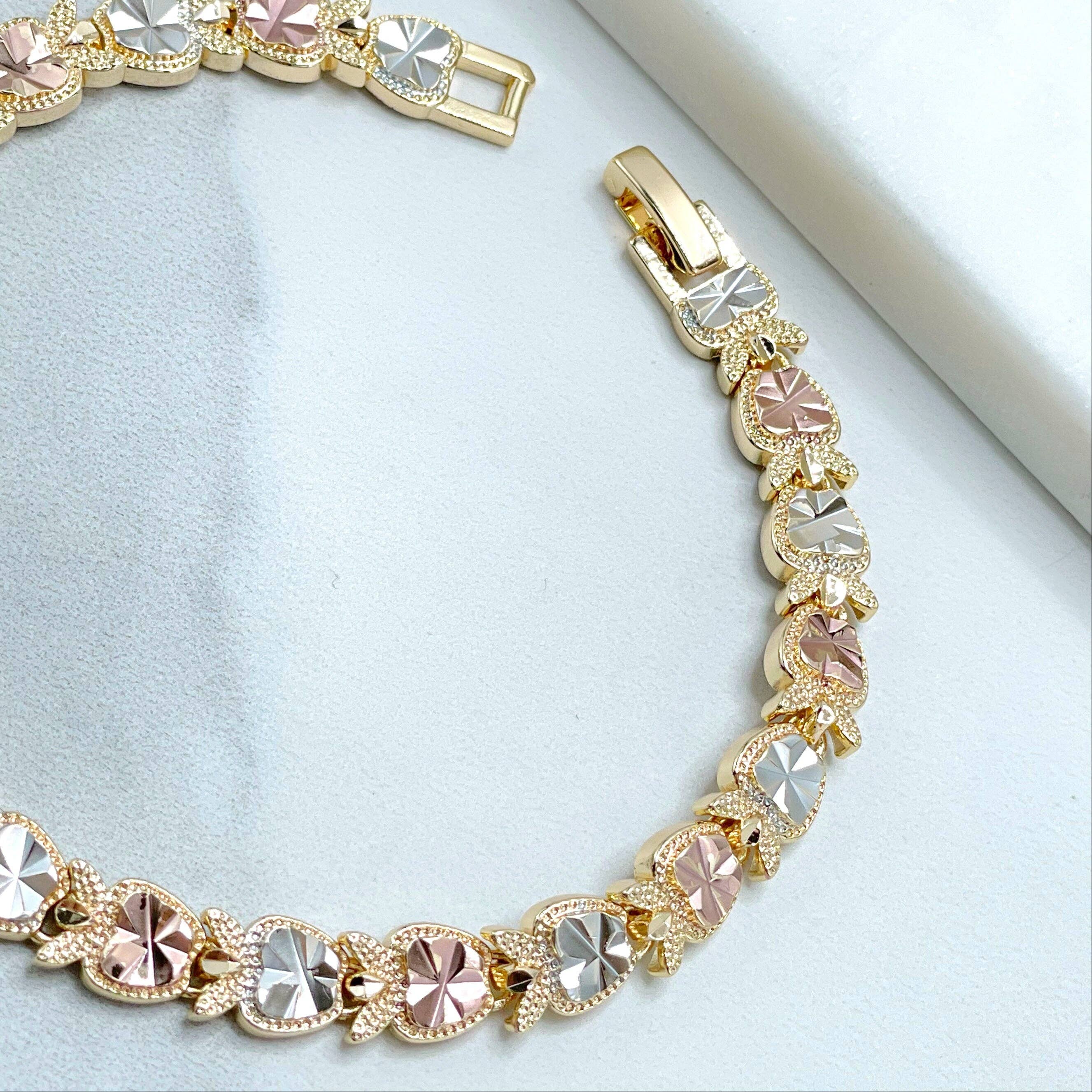 DIJU Jewelry - Wholesale  - 18k Gold Filled Three Tone, Tri Tone, Texturized Apple Charms Linked  Bracelet, Wholesale Jewelry Making Supplies7