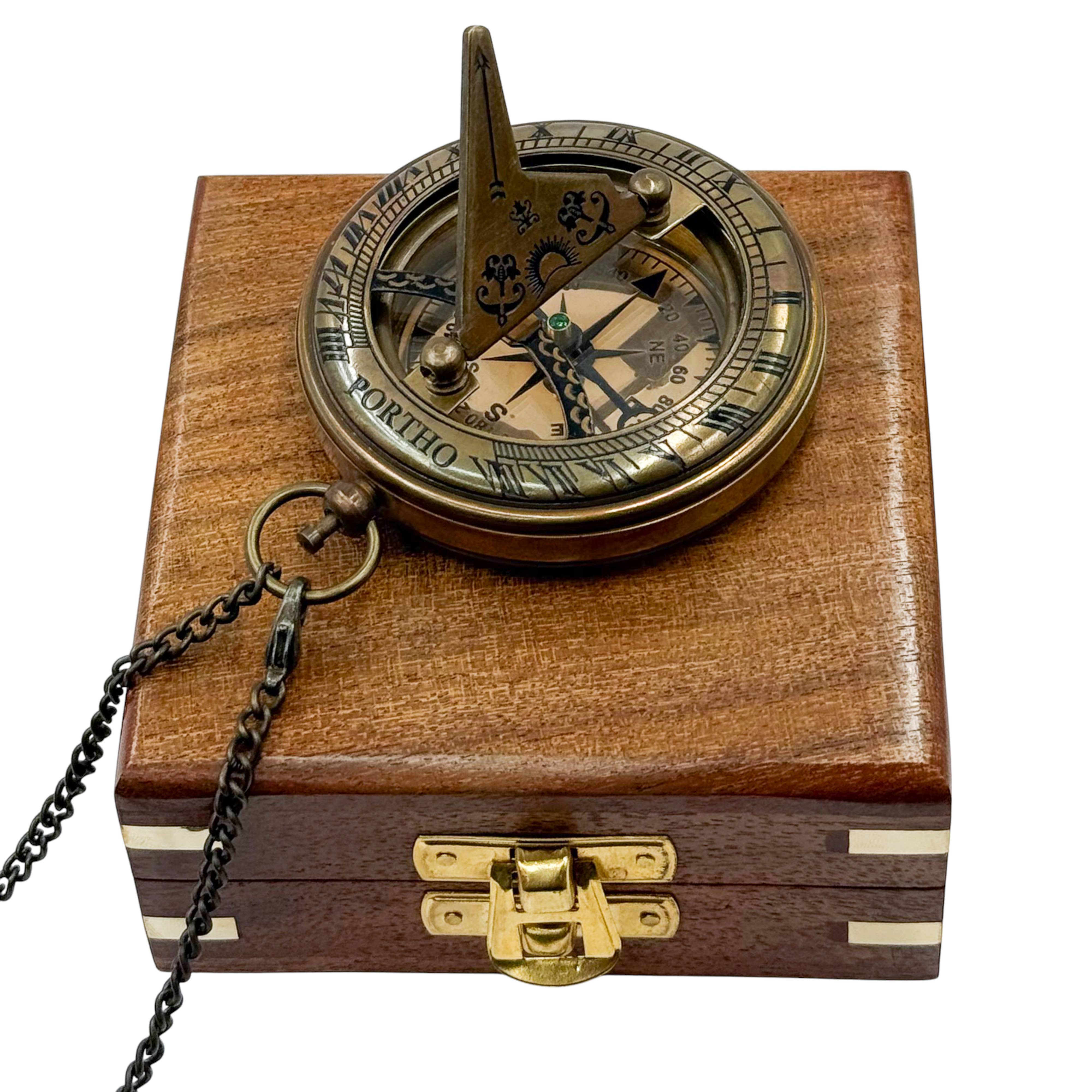 Dollond & Co. - Wholesale Navigational Compass - Personalized 3-inches Gunmetal Sundial Compass with Wood Box7